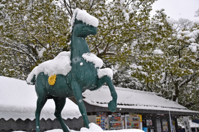 Snowbound tondo festival at Gokoku Shrine, Hiroshima