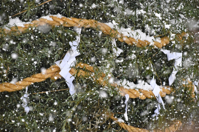 Snowbound tondo festival at Gokoku Shrine, Hiroshima