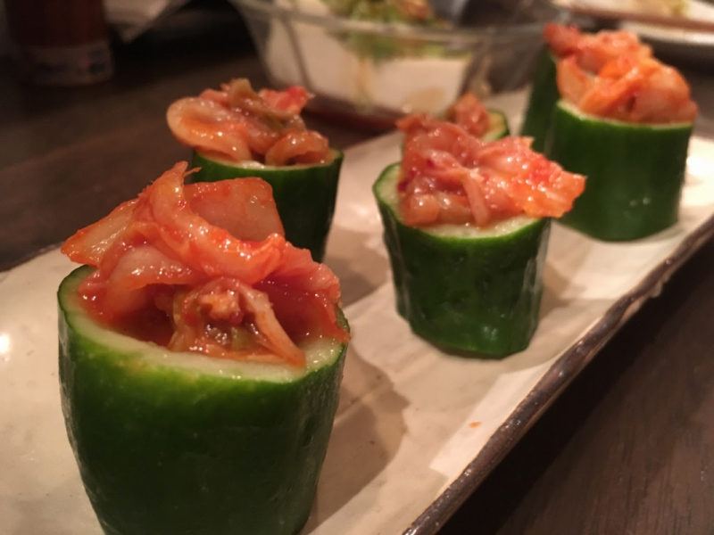 Kimukyu cucumber stuffed with kimchi