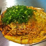 Okonomiyaki with green Negi onion topping