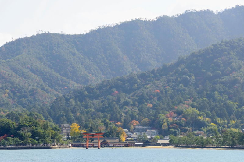 Approaching the Miyajima torri gate by ferry