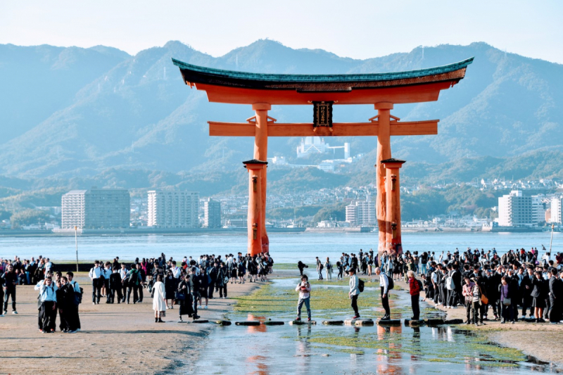 Miyajima\'s iconic shrine gate minus scaffolding