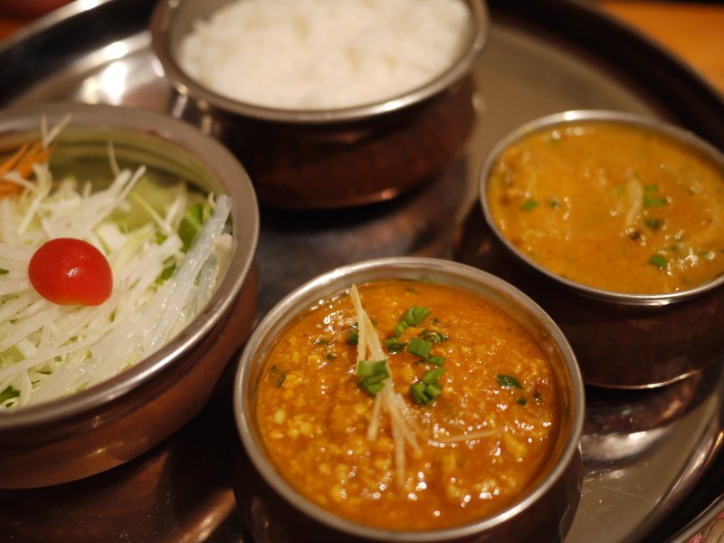 Lunch set curries, salad and rice