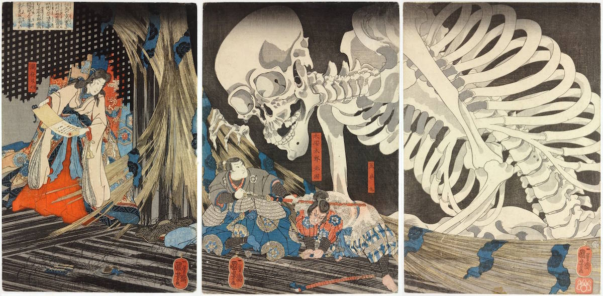 Triptych of Takiyasha the Witch and the Skeleton Spectre, c.1844, Utagawa Kuniyoshi