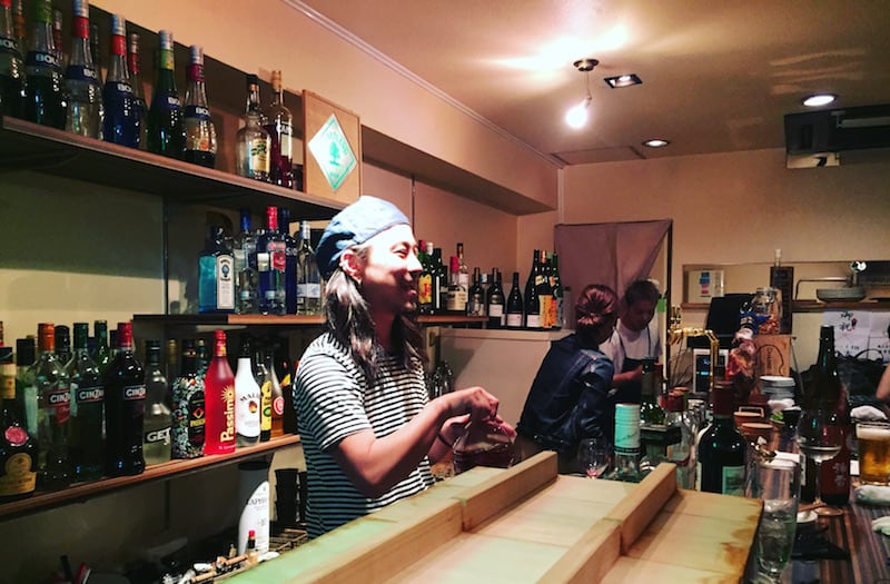 Shuji behind the bar ay Hallelujah in Hiroshima
