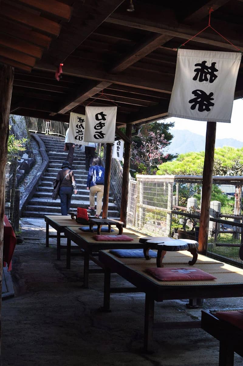 To-no-oka Chaya noodle shop next to the 5 storey pagoda on Miyajima in Hiroshima, Japan