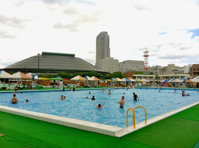 "Family Pool" outdoor swimming pool in Hiroshima city center, Japan