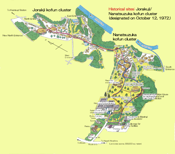 Miyoshi Fudoki-no-oka open air history park illustrated map