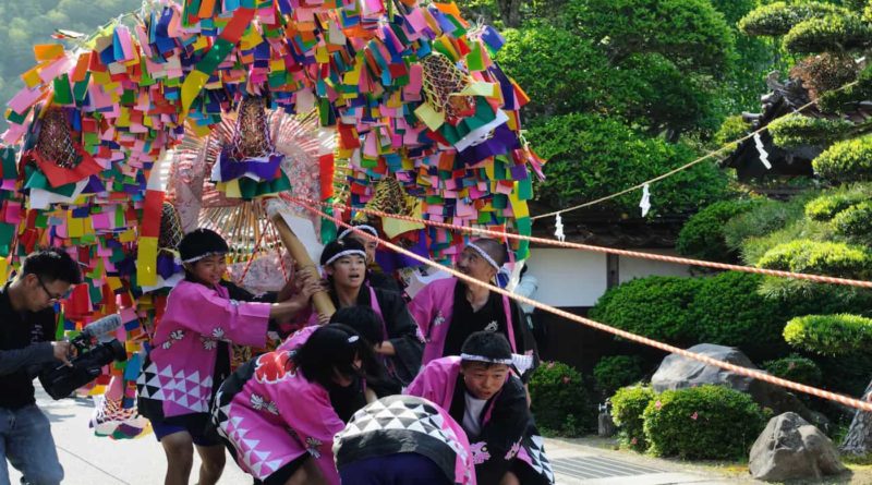 Ji-no-hi matsuri giant umbrella festival in Ohnan in Shimane, Japan