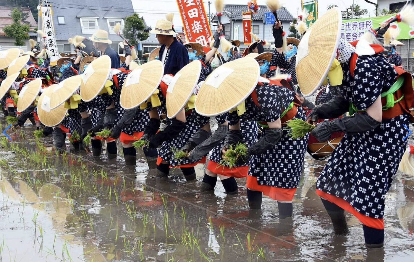 Ritual rice planting at Mibu Hanadaue festival in Kita-hiroshima