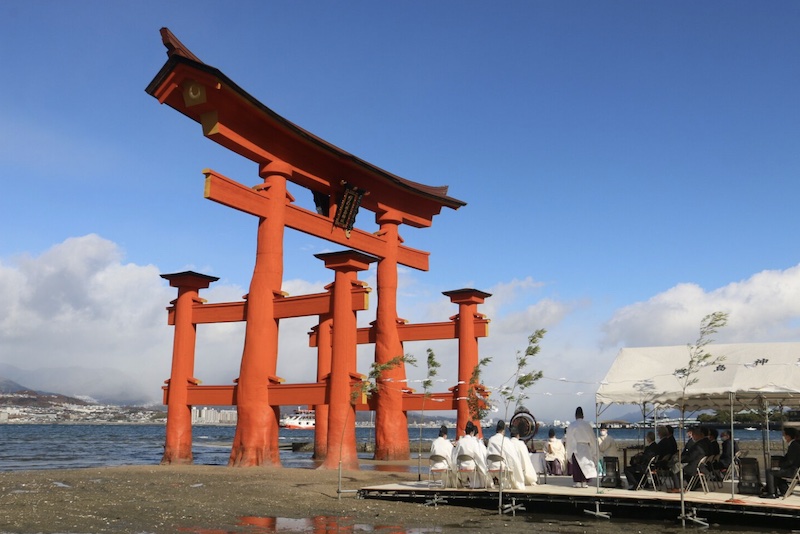 Shinto ceremony on Miyajima shrine renovation completion