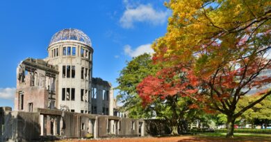 Autumn leaves at Hiroshima A-bomb Dome